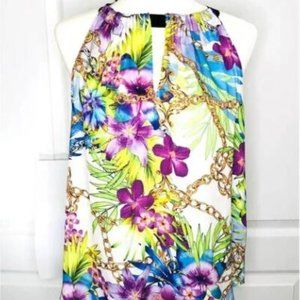 Bright Floral Halter Tank Top Medium